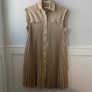 Sandro Beige Sleeveless Pleated Midi Dress